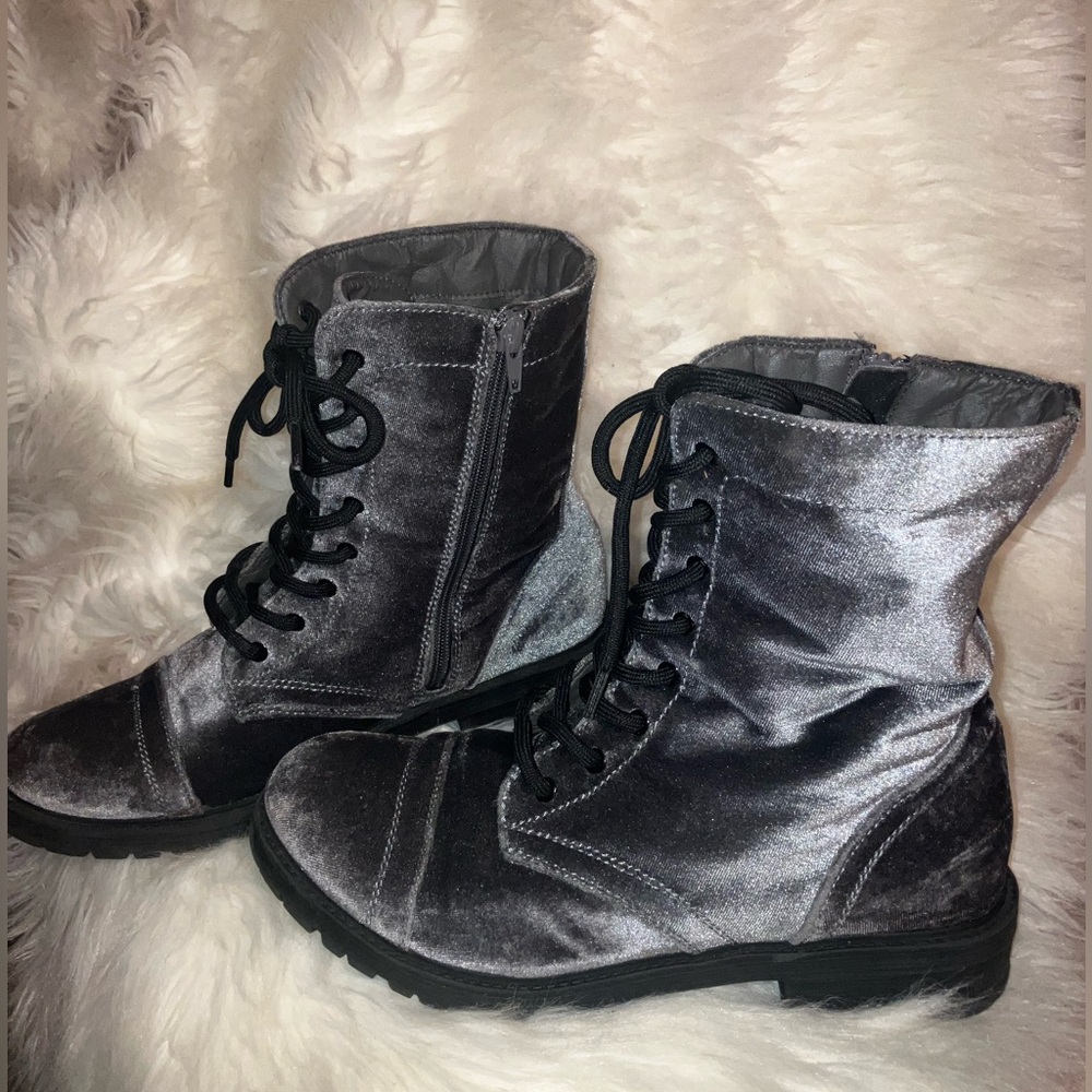 Madden Girl Silver Suede Combat Boots